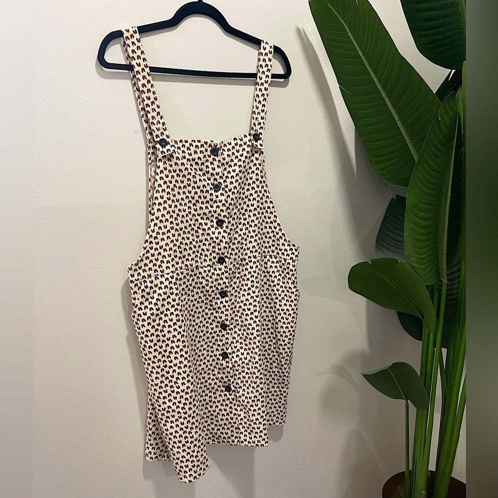Tan and brown pinafore jumper dress with heart details corduroy